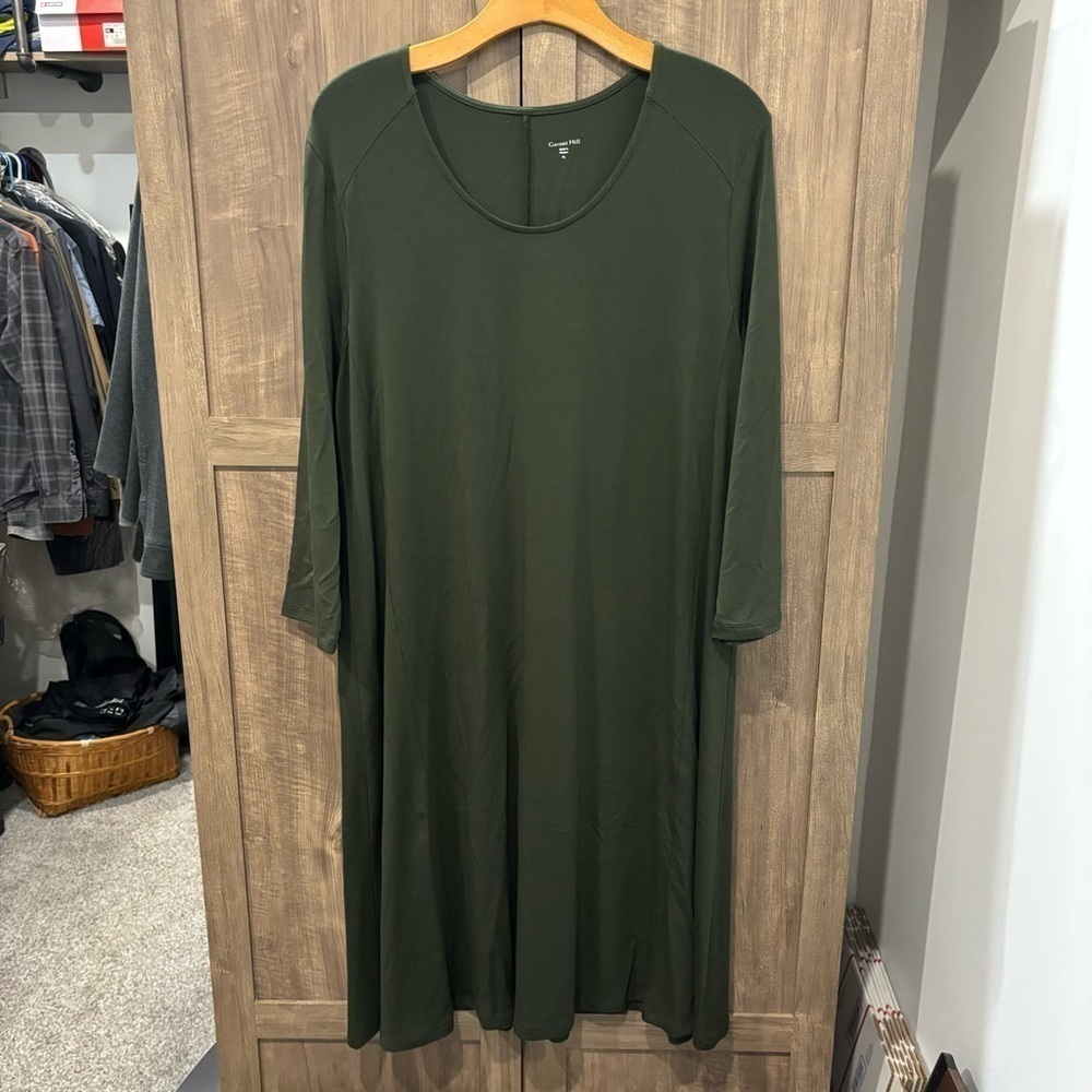 Garnet Hill Xl Jersey Knit Midi Dress Green Scoop Neck